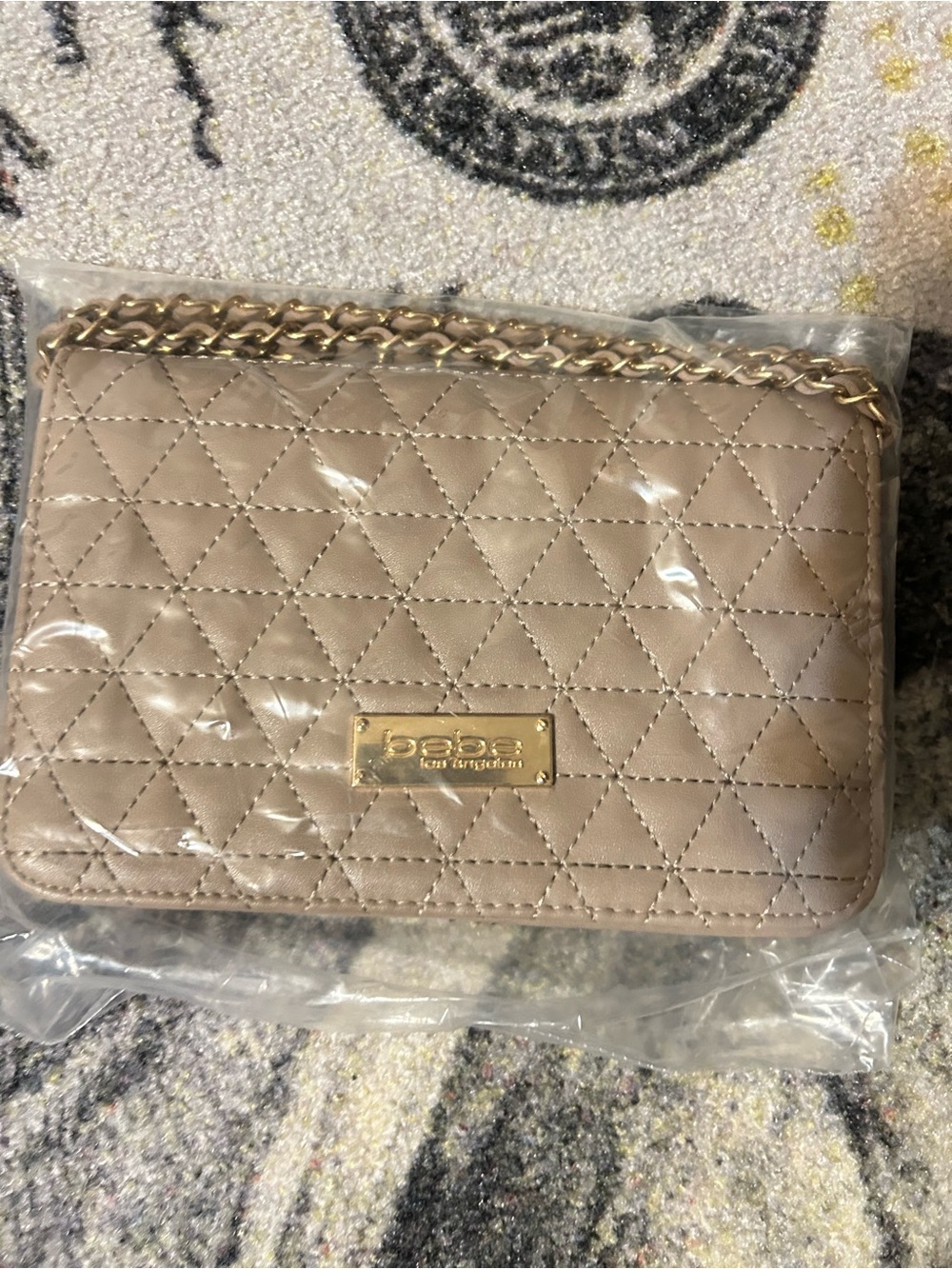 bebe Quilted Chain Crossbody Bag - Taupe